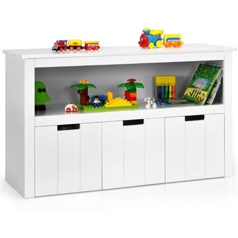 COSTWAY Meuble de Rangement, Armoire de Rangement avec 3 Tiroirs, Compartiments Ouvert et Poignées Incurvées, 101 x 33 x 62CM Blanc