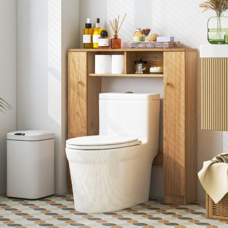 Costway – Meuble de rangement au-dessus des toilettes – 2 compartiments ouverts – 2 placards – 4 étagères réglables – Panneau de particules E0 – 87,5 x 18 x 98 cm