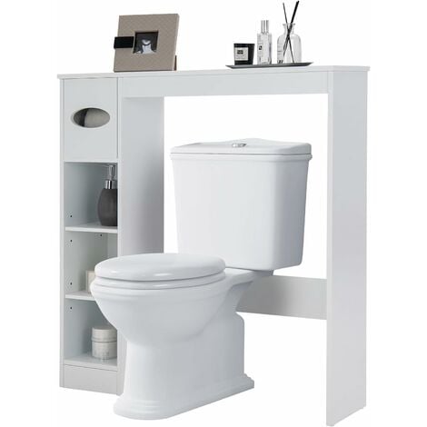 COSTWAY Meuble de Rangement au-Dessus des Toilettes, Étagère WC Gain de Place Autoportant avec Etagères Réglables et Porte-Papier Toilette (Gris)