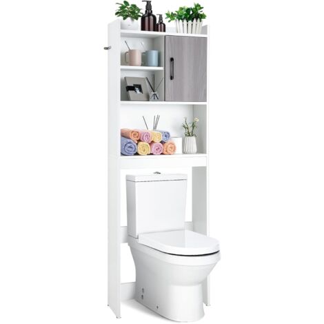 GOPLUS Meuble Étagère de Salle de Bain, Rangement au Dessus des Toilettes  WC ou Lave-Linge, Armoire et 4 Étagères Ouverte, 60 x 20 x 174 CM, Blanc