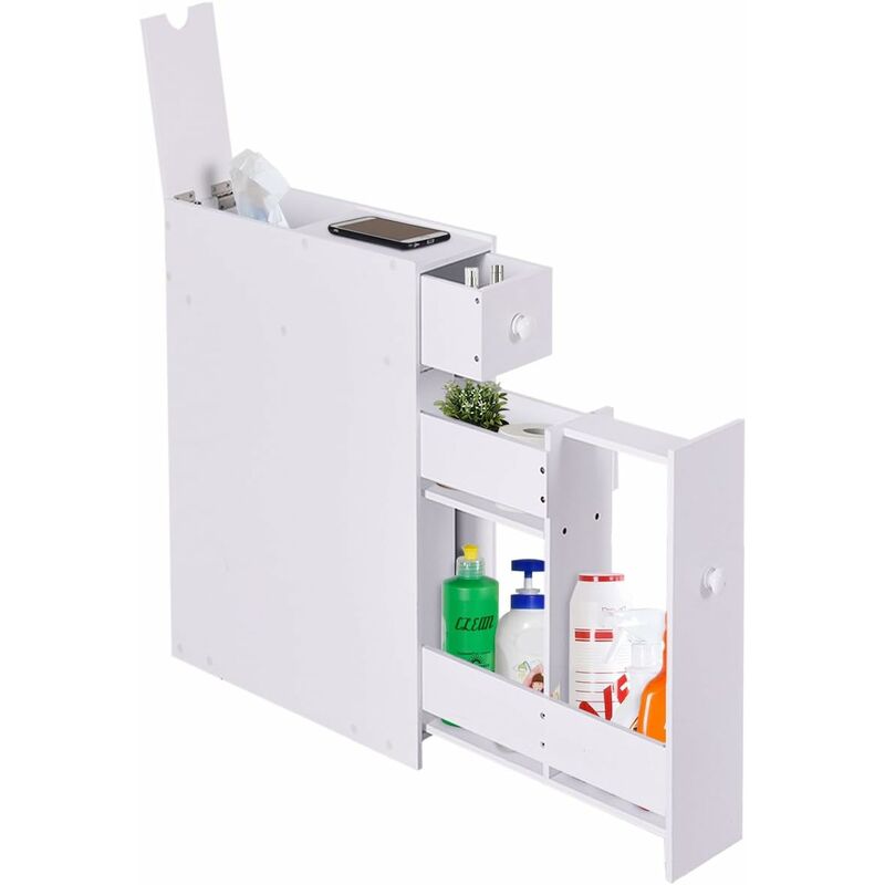 Costway - Meuble de Rangement avec Deux Tiroir pour Cuisine Salle de Bains 16 x 48 x 58CM, mdf Blanc