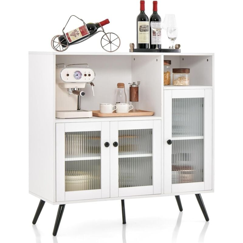 Meuble de Rangement, Buffet Industriel avec Placard 3 Portes, 2 Etagères de Rangement, 100 x 39,5 x 100 cm, pour Salon, Salle à Manger, Cuisine,