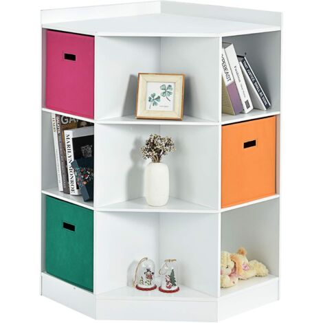 Costway – Meuble de rangement d'angle enfants 9 niches – Étagère triangulaire 94 cm – 3 tiroirs pliants – Charge jusqu'à 50 kg pour livres et jouets