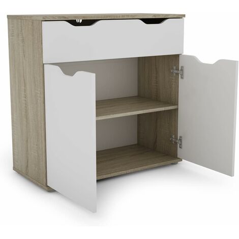 COSTWAY Meuble de Rangement en Bois, Commode avec Portes Doubles, Tiroirs et 2 Compartiments Internes, 80 x 38 x 79 cm, Design Peu Encombrant Blanc
