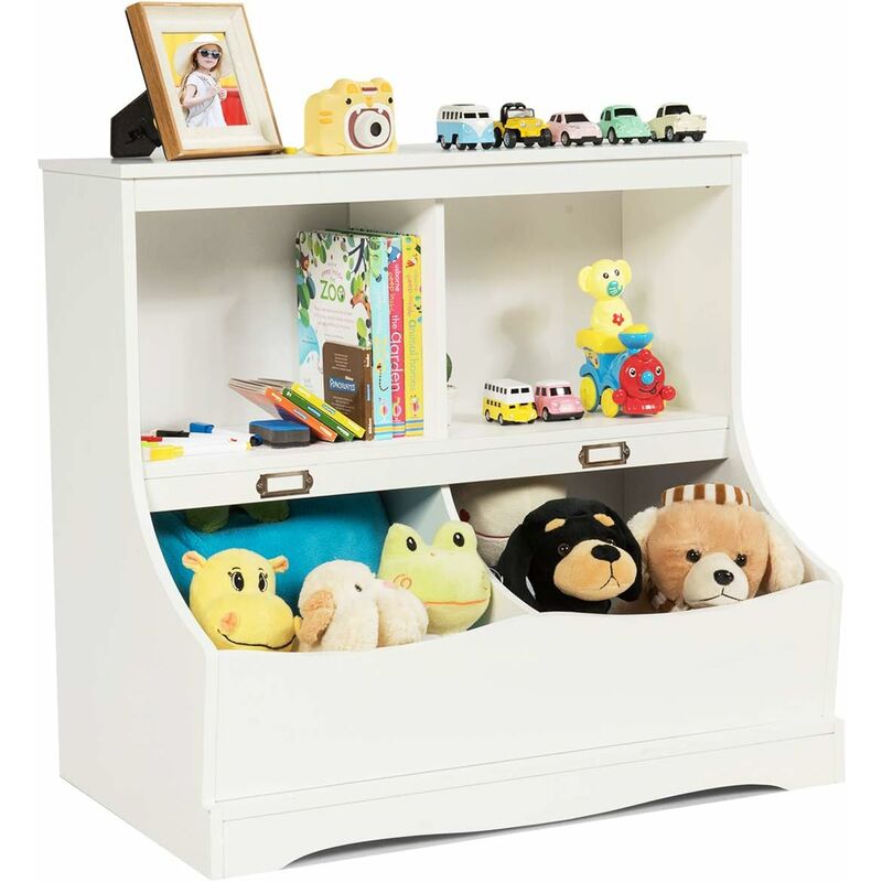 Meuble de Rangement à Jouet pour Enfant, Inclus 4 Compartiments de Rangement, Coin Arrondis, Organisateur de Rangement Multifonctionnelle 67 cm x 40