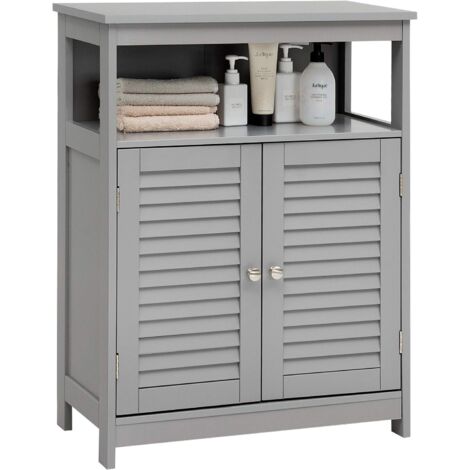 COSTWAY Meuble de Rangement pour Salle de Bain en Bois avec Placard 2 Portes à Volet Etagère Réglable pour Salle de Bain Salon Gris