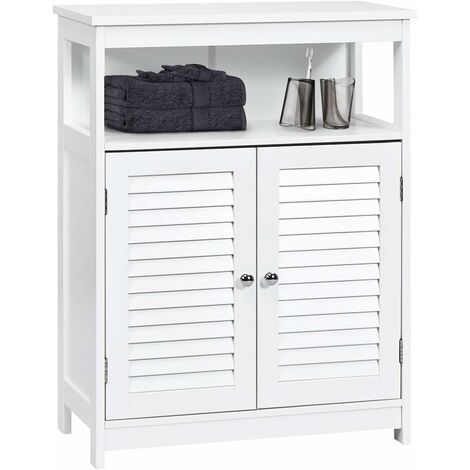 Costway – Meuble de salle de bain 2 portes persiennes – Étagère réglable – Dispositif anti-basculement – 60x30,5x80cm – MDF blanc - Anti-basculement-60x30