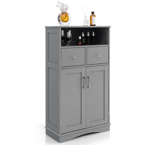 COSTWAY Meuble de Salle de Bain à 2 Portes 2 Tiroirs, Colonne Salle de Bain Armoire Haute avec Étagères Réglables pour Salle de Bain, Salon, Cuisine, 30 x 60 x 108 cm, Gris