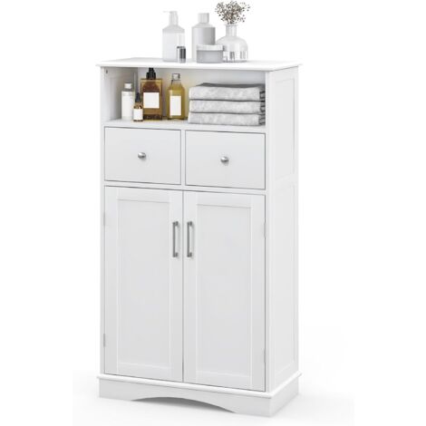 COSTWAY Meuble de Salle de Bain à 2 Portes 2 Tiroirs, Colonne Salle de Bain Armoire Haute avec Étagères Réglables pour Salle de Bain, Salon, Cuisine, 60 x 30 x 108 cm, Blanc