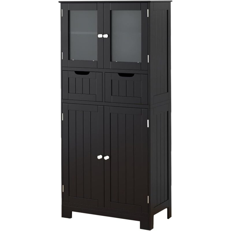 Costway - Meuble de Salle de Bain à 4 Portes 2 Tiroirs, Colonne Salle de Bain Armoire Haute avec Étagères Réglables pour Salon, Cuisine, 30 x 60 x