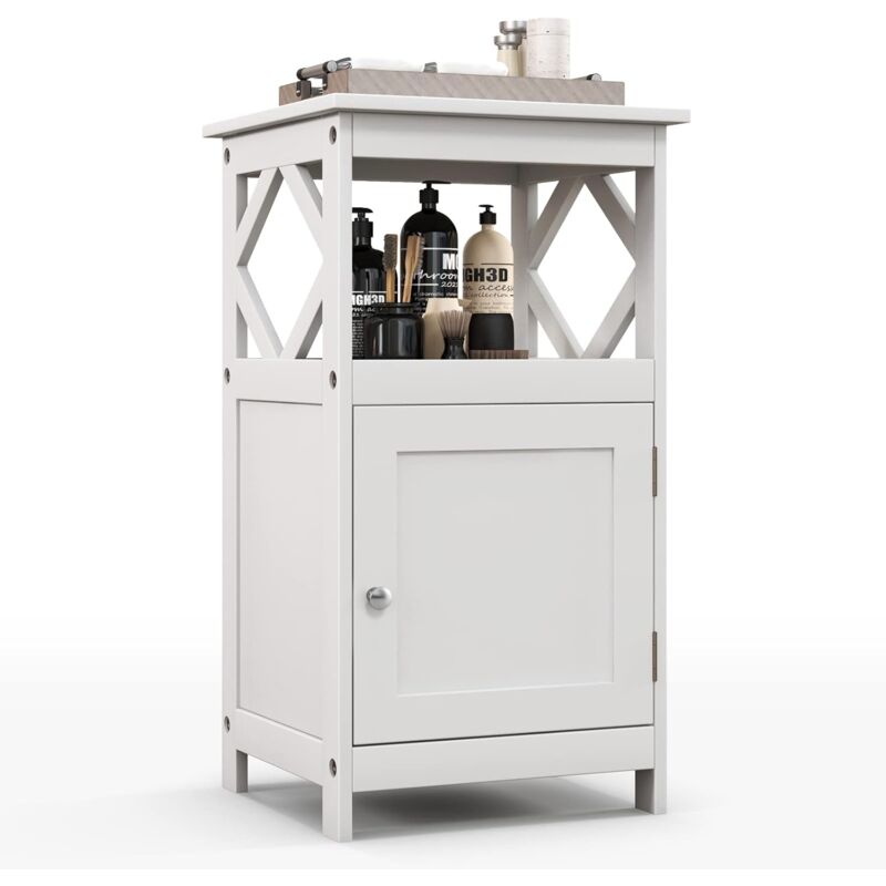 Costway - Meuble de Salle de Bain, Armoire de Rangement avec Porte et Étagère Réglable, Kit Anti-Renversement Inclus, Étagere Rangement Salle de Bain