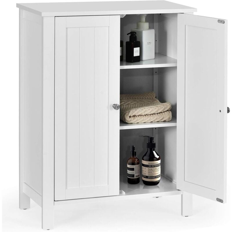 Costway - Meuble de Salle de Bain, Armoire de Rangement sur Pieds avec Étagères Réglables, 60 x 30 x 80,5 cm, Charge Max 30KG, Blanc