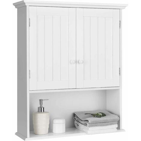 Armoire Murale Salle De Bain 2 Niveaux - Portes Battantes, 3 Crochets - Blanc 37x20x40.8 Cm