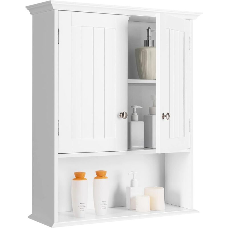 Meuble de Salle de Bain, Armoire Murale avec 2 Portes et 3 Étagères Réglables, Armoire à Pharmacie de Rangement 60x19x71cm en mdf pour Salle de Bain
