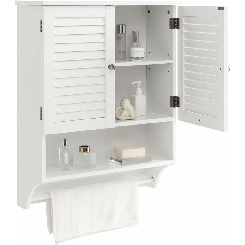 Costway - Meuble de Salle de Bain Armoire Murale avec 2 Portes Étagères Réglables et Porte-Serviettes, 60 x 22 x 75 cm, Blanc Costway - Meuble de Salle de Bain Armoire Murale avec 2 Portes Étagères Réglables et Porte-Serviettes, 60 x 22 x 75 cm, Blanc