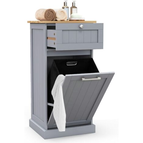 Costway – Meuble de salle de bain avec tiroir et panier à linge amovible – Capacité 38L – Dimensions 40 x 37 x 82 cm – Construction en bambou et MDF