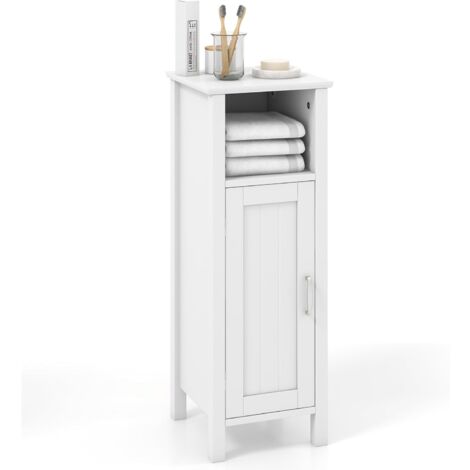 COSTWAY Meuble de Salle de Bain en Bois, Armoire de Rangement avec Porte et Étagères Réglables, Organisateur de Rangement pour Papier Toilette, 30 x 30 x 80 cm (Blanc)