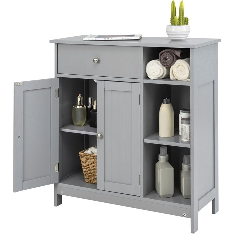 Meuble de Salle de Bain Rangement, Armoire à 2 Portes, Commode Salle de Bain avec Grand Tiroir, 3 Compartiments, Meuble Cuisine Étagères Réglables,