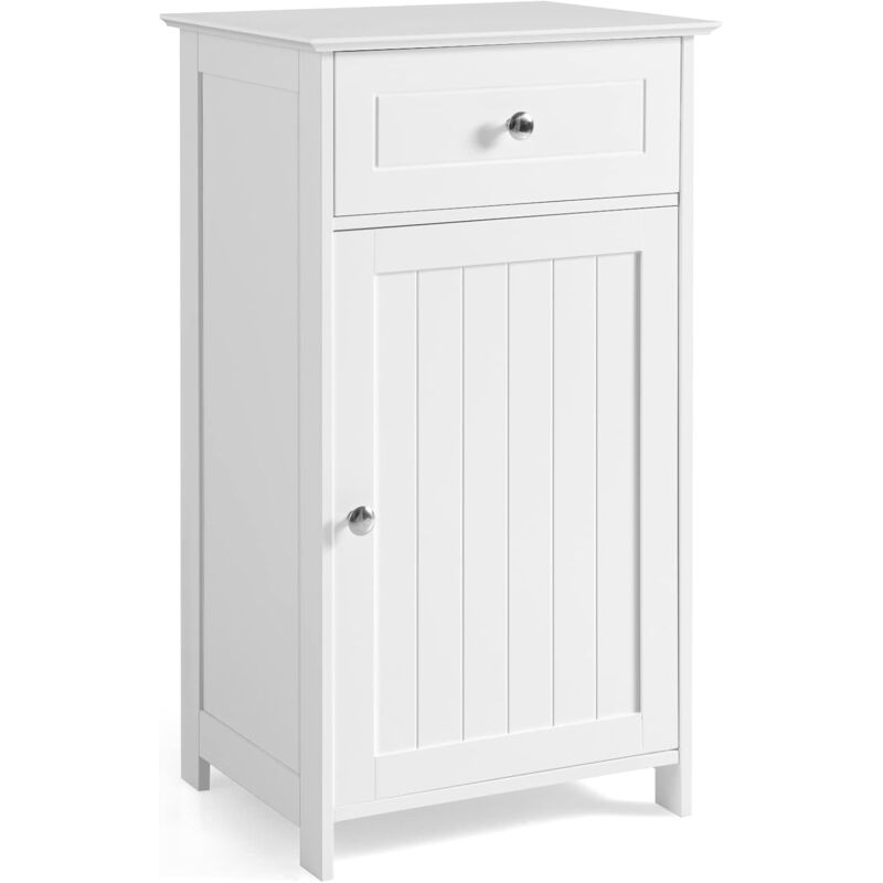 Meuble de Salle de Bain sur Pied, Armoire de Rangement avec 1 Porte et Étagère Réglable à 3 Positions, Tiroir, Meuble de Rangement pour Salle de