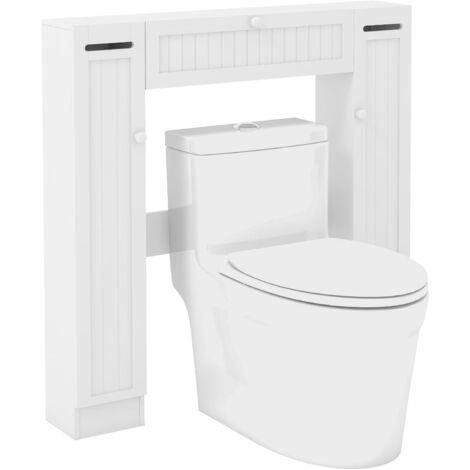 Costway – Meuble de rangement pour WC au-dessus des toilettes – Étagère MDF blanc 89 x 19,5 x 99 cm – Porte-rouleau inclus – Installation facile