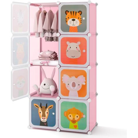 COSTWAY Meuble Rangement Enfants (8 Cubes,Rose-Animaux)