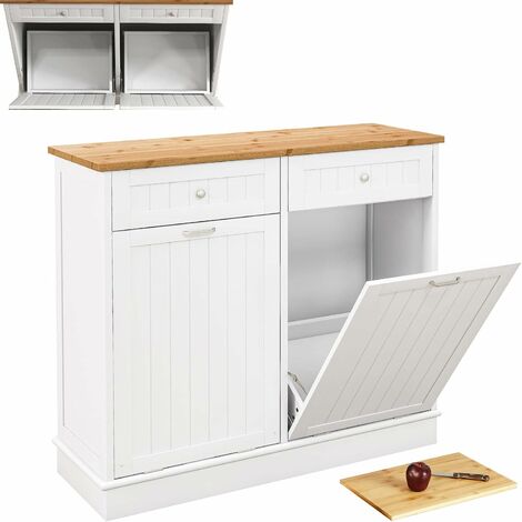 GAZHOME Armoire poubelle de cuisine à double inclinaison autonome avec  tiroir, armoire de recyclage en bois de cuisine, support de poubelle avec  rangement (noir) : : Maison