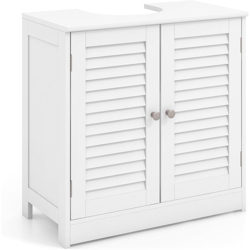 Costway - Meuble sous Lavabo, Meuble de Salle de Bain avec Placard à 2 Portes à Persiennes, Œillet L24 x P20 cm, Meuble sous Vasque, Meuble sous