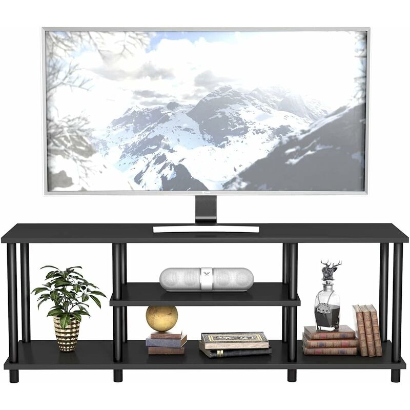 meuble tv à 3 niveaux pour télévision jusqu'à 50 pouces, banc tv moderne avec structure en métal, pour salon, chambre, noir - costway