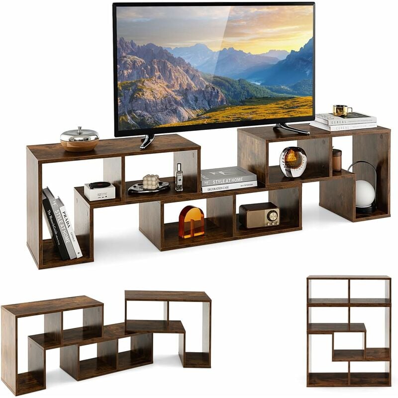 meuble tv 6 compartiments en 3 pcs modulaire, banc tv extensible 140-170cm pour tv 65' au max, meuble télé étagère modulaire pour salon, chambre,