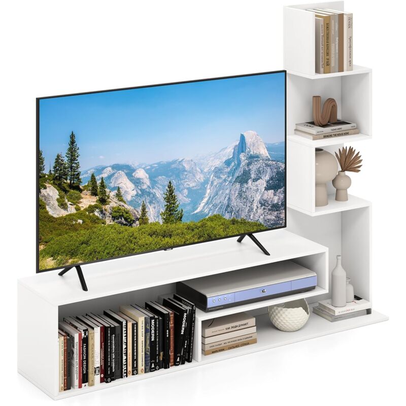 Costway - Meuble tv Cubique, Bibliothèque en l pour Télé 50', 7 Étagères Ouvertes, Étagère Colonne pour Petite Espace, Salon, Chambre, Kits