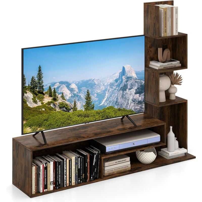 Costway - Meuble tv Cubique, Bibliothèque en l pour Télé 50', 7 Étagères Ouvertes, Étagère Colonne pour Petite Espace, Salon, Chambre, Kits