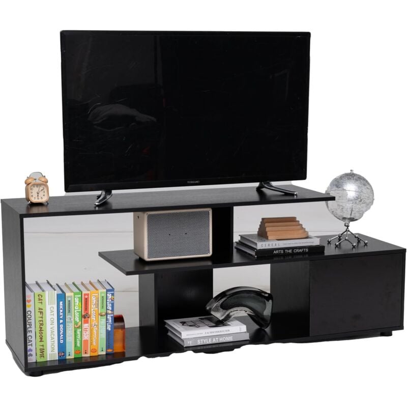 Costway - Meuble tv, Meuble Télé pour 55' au Max, Design s, Rangement Ouvert, Grand Compartiement, Petite Armoire à Porte, Meuble tv Moderne pour