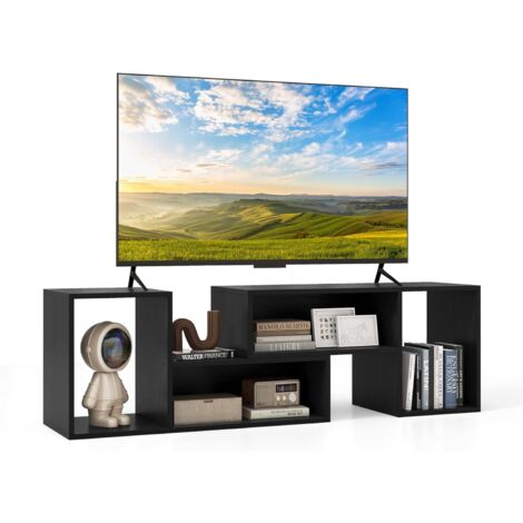 Costway – Meuble TV modulable 2 étagères en L pour TV jusqu'à 60 pouces – Bois d'ingénierie – Design moderne et minimaliste – Étagère bibliothèque noire