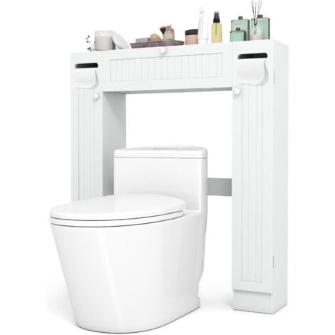 COSTWAY Meuble WC au-Dessus des Toilettes, Etagère de Rangement de Salle de Bains, avec Porte-Rouleau et Placards, 18,5 x 87 x 99 cm, Blanc