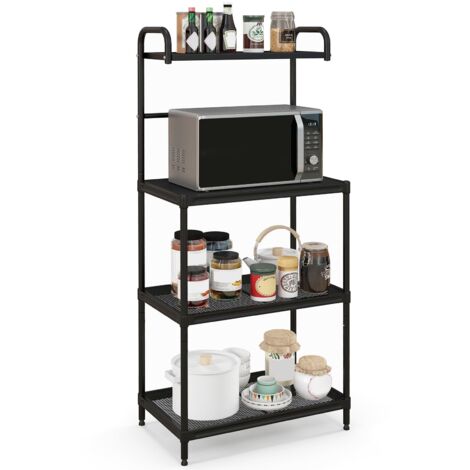 COSTWAY Microonde Scaffale da Cucina per Microonde in Metallo a 4 Ripiani, Carrello per Microonde Scaffalatura Organizzatore Portaoggetti, 60 x 34 x 136 cm (Nero)
