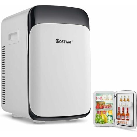 COSTWAY Mini Frigo 15L /Mini Réfrigérateur 2 en 1 Fonction de Refroidissement et de Chauffage, Température 5 ℃ ~ 50 ℃, Mini frigo Portable 76 KWh/an pour Maison/Voiture (Blanc)