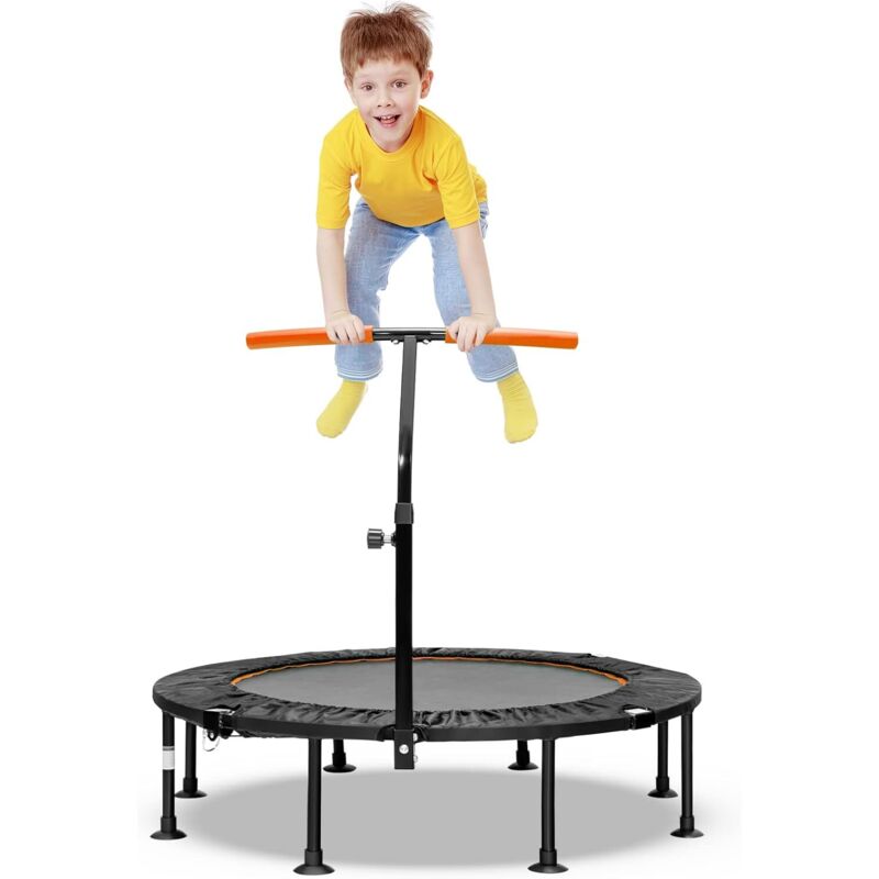 Mini Trampoline d'Intérieur Pliable Ø110cm avec Poignée Réglable en Hauteur, Charge 100kg(Orange)
