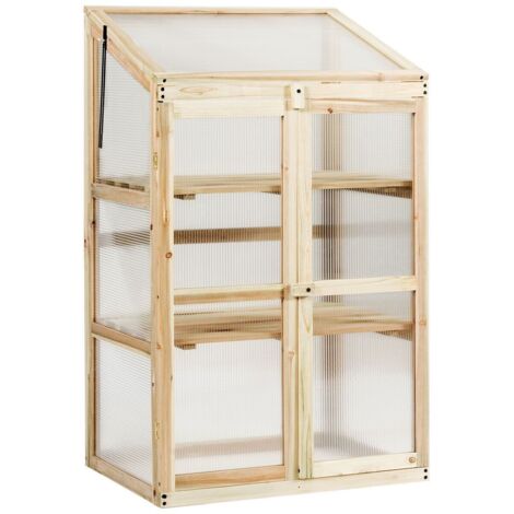 COSTWAY Mini Wooden Cold Frame Greenhouse Raised Flower Planter-Natural