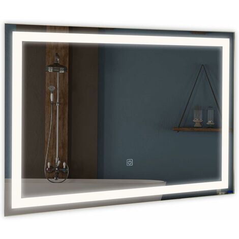 COSTWAY Miroir de Salle de Bain LED 50x70 cm, avec Luminosité Réglable 3 Couleurs, Interrupteur Tactile, Étanche IP44, Argent