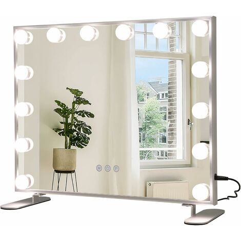 Costway – Miroir lumineux de salle de bain 50x40 cm – 14 ampoules LED – Luminosité réglable 0-100% – 3 couleurs d'éclairage – Installation murale ou sur table