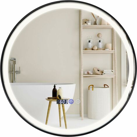 Costway – Miroir lumineux salle de bain LED 60x60 cm – 3 couleurs réglables – Anti-buée – Interrupteur tactile – Affichage numérique temps/température