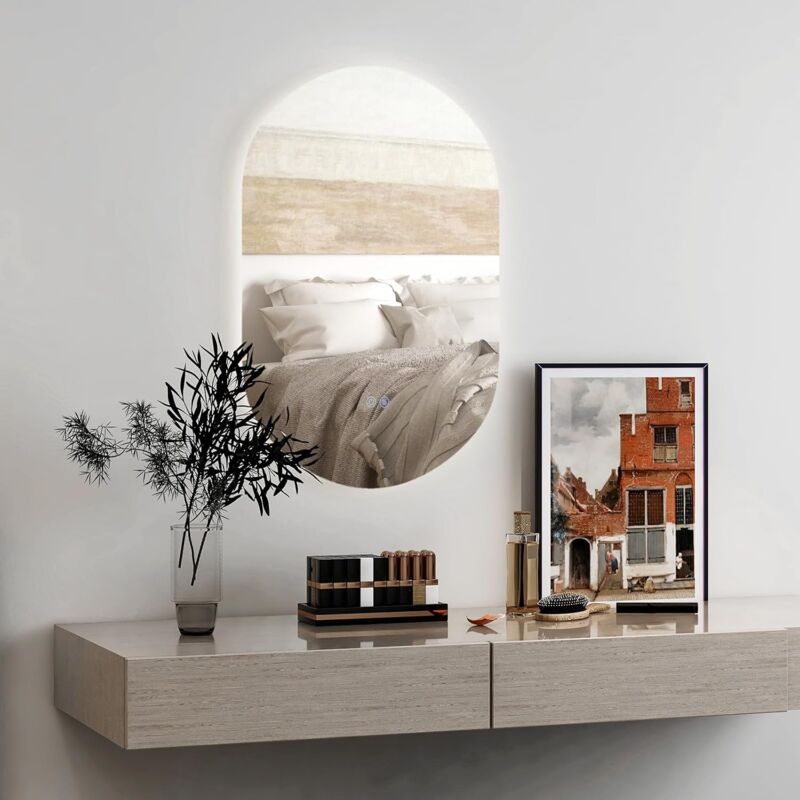 COSTWAY Miroir Salle de Bain LED Ovale 80 x 50 CM avec Eclairage 3 Couleurs/Miroir Lumineux Antibuée Antidéflagrant