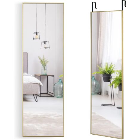 Costway – Miroir mural pleine longueur 120 x 37 cm – Cadre en aluminium léger et résistant à la rouille – Crochets de suspension réglables – Pour installation facile