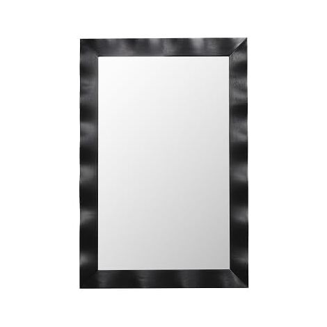 COSTWAY Miroir Mural Rectangulaire 106 × 71.5 cm, Cadre en Bois d’Hévéa, Grand Miroir Mural, Suspension Verticale & Horizontale, Miroir Décoratif pour Salon, Salle de Bain, Chambre à Coucher (Noir)