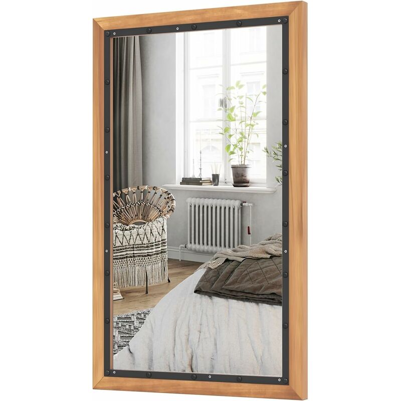 Costway - Miroir Mural Rustique avec Cadre en Bois de Sapin, Miroir Suspendu avec Panneau Arrière, Miroir Décoratif de Style Vintage pour Entrée,