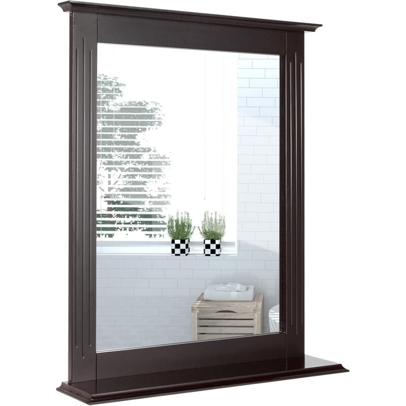 Costway - Miroir Mural Salle de Bain Rectangulaire avec Tablette de Rangement,Cadre Imperméable en Bois,Installation Facile,Apparence Elégante 57 x