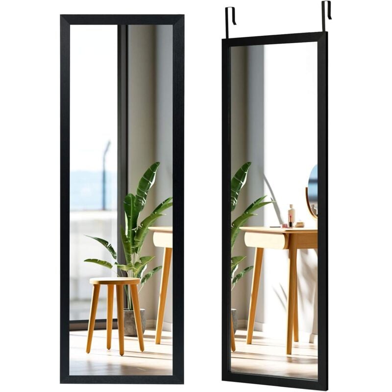 Costway - Miroir Mural Suspendu, Miroir de Porte 120 x 37 cm avec Crochets de Suspension, pour Chambre, Salon, Vestiaire, Noir