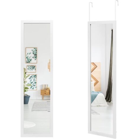 COSTWAY Miroir Pleine Longueur, 120 x 33 cm, Crochets de Porte pour Suspension Porte ou Mural, Idéal pour Chambre à Coucher, Blanc
