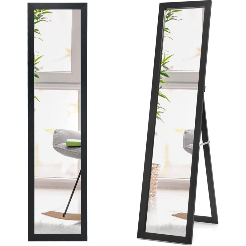 Costway - Miroir Pleine Longueur sur Pied, Grand Miroir avec Cadre en mdf 155 cm x 37 cm, Miroir de Plain Pied Rectangulaire pour Chambre, Salon et