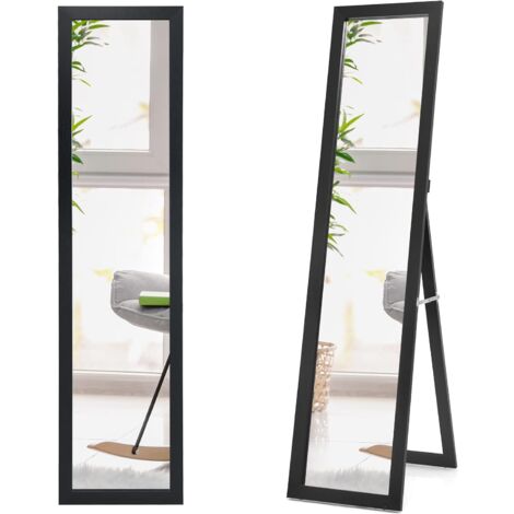 COSTWAY Miroir Pleine Longueur sur Pied, Grand Miroir avec Cadre en MDF 155 cm x 37 cm, Miroir de Plain Pied Rectangulaire pour Chambre, Salon et Entrée Noir
